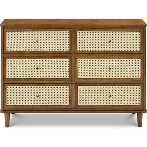 Namesake Marin 6 Drawer Natural Walnut with Blonde Cane Double Dresser