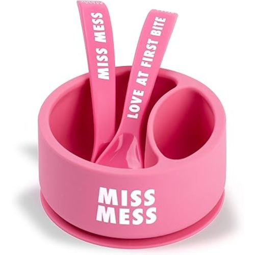 Bella Tunno Bowl and Spoon Baby Feeding Set – Suction Bowl and Baby Spoon for Toddlers and Kids, Baby Led Weaning Spoons and Bowls with Non-Toxic, BPA Free Silicone, Miss Mess/Love First Bite