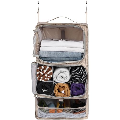 Surblue Hanging Shelves Travel Compression Packing Cube for Carry-on Luggage Suitcase Collapsible Transformable Garment Closet Organizers Large Capacity, Beige, XL