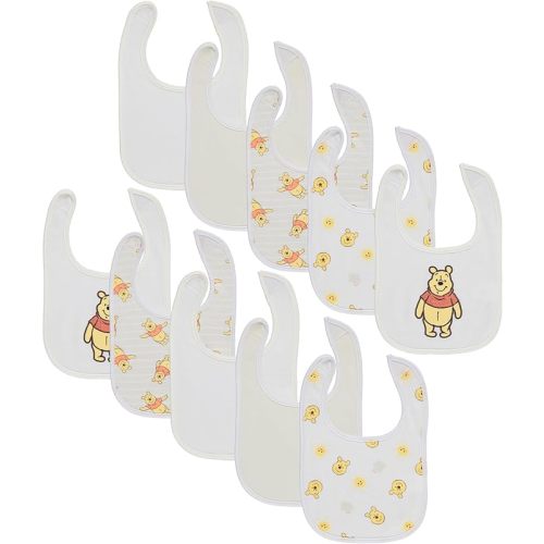 Disney 10-Pack Mickey Mouse Baby Bibs – Ten Soft, Absorbent, and Adjustable Cotton Bibs for Mess Free Meals