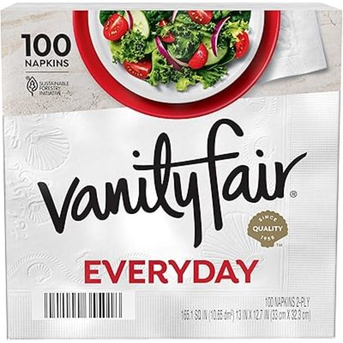 Vanity Fair Everyday Paper Napkins, 100 Count, Disposable Napkins Made Soft And Smooth For Everyday Meals