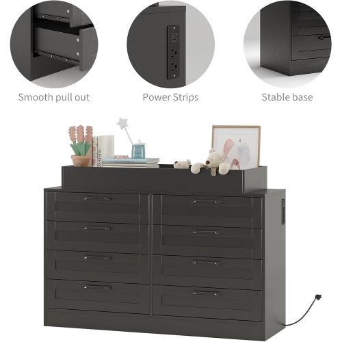 Baby Changing Dresser with 8 Drawers,Wooden Nursery Dresser with Safety Rail & Open Shelf