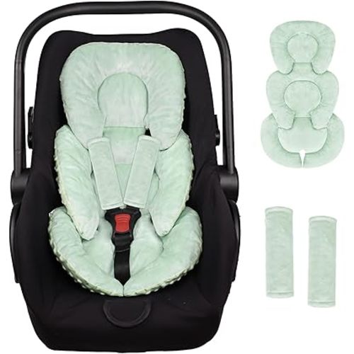 Infant Car Seat Insert Head and Body Support, GFU Reversible Newborn Insert for Carseat with Strap Pads, Soft Stroller Cushion Pillow Insert for Boys and Girls, Fits for Stroller, Swing, Green