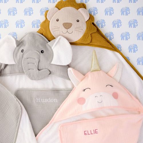 Animal Kids Hooded Towel and Wash Cloth Set-Elephant