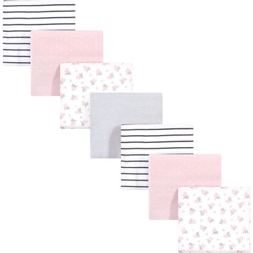 Hudson Baby Unisex Baby Cotton Flannel Receiving Blankets Bundle, Gray Pink Floral, One Size