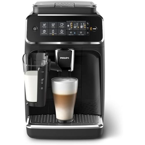 Philips 3200 Series Fully Automatic Espresso Machine, LatteGo Milk Frother, 5 Coffee Varieties, Intuitive Touch Display, 100% Ceramic Grinder, AquaClean Filter, My Coffee Choice, Black (EP3241/54)