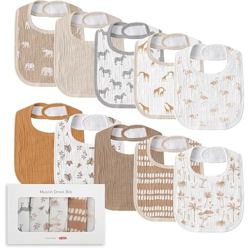 Muslin 10 Pack Soft Cotton Baby Bibs | Unisex