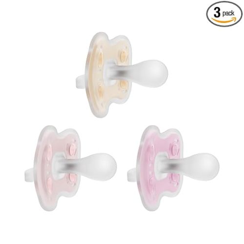 Dr. Brown's Advantage One-Piece Silicone Baby Pacifier, Fully Symmetrical Soother, Ecru/Light Pink/Pink, 0-6m, BPA-Free, 3-Pack