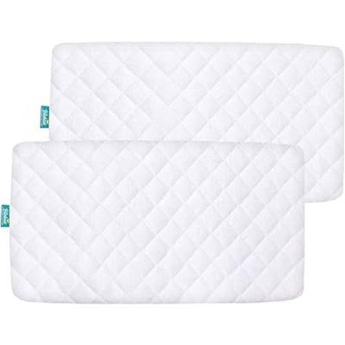 Waterproof Bassinet Mattress Pad Cover Compatible with 4moms Breeze Plus Bassinet(not playard), 2 Pack, Ultra Soft Viscose Made from Bamboo Terry Surface, Breathable and Easy Care