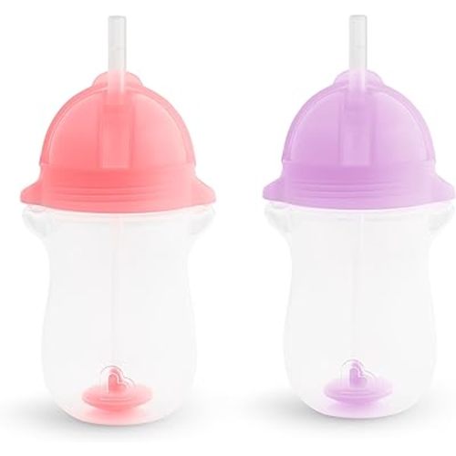 Munchkin Any Angle Sippy Cup for Toddlers, Weighted Toddler Straw Cup with Click Lock Lid, 10 Ounce, 2 Pack, Pink/Purple