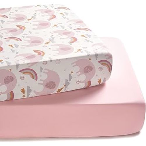 TILLYOU Baby Crib Sheets for Boys Girls, Super Soft Toddler Bed Sheets, 2 Pack Sheets for Standard Crib Mattress 28x52in, Rainbow Elephant