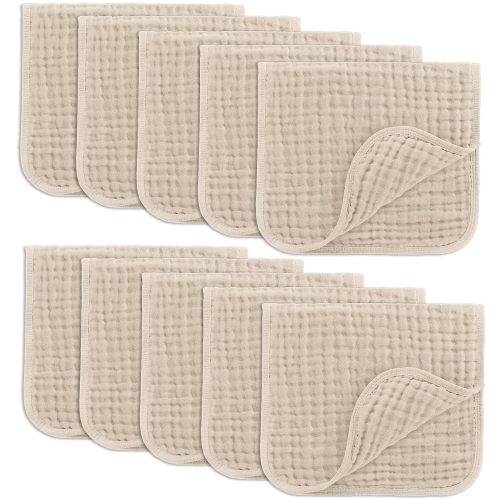 Comfy Cubs Muslin Burp Cloths 20" x 10", Pack of 10 - Large, 6-Layer, Ultra Absorbent 100% Cotton for Baby Drool and Messes - Soft, Safe & Gentle Baby Burp Cloths for Boys & Girls - Sand