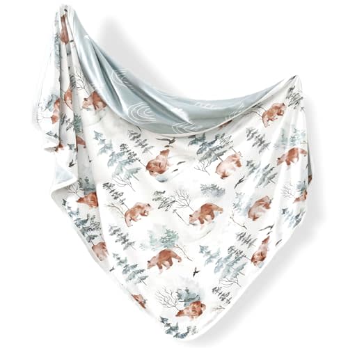 GRSSDER Baby Blankets Super Soft Jersey Knit Swaddle Blanket for Baby Girls and Boys, Double Layer Receiving Blankets 34 x 44 Inches Extra Large for Swaddling, Cute Bear
