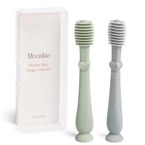Moonkie Baby Tongue Cleaner, Toddler Toothbrush, Baby Oral Cleaner Newborn Kit for 3 Months+, 2 Pcs (Blue/Mint)