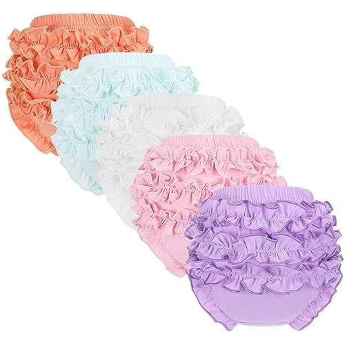 5 Pack Ruffle Diaper Cover - Baby Bloomers, Cute Cotton Baby Girl Shorts,Briefs- Panties for Toddler Girls