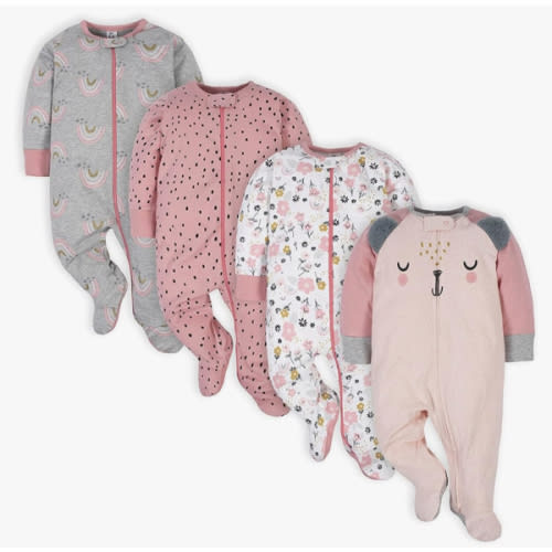 Gerber Baby Girls' 4 Pack Sleep 'N Play Footie