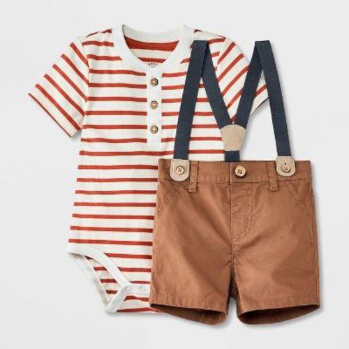 Baby Boys' Top & Shorts Suspender Set - Cat & Jack™ Cream Newborn