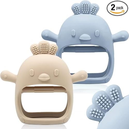 ChooKaChoo 2 Pack Baby Teething Toy Silicone Teething Mitten for Babies Over 3 Months Anti Dropping Wrist Hand Teethers Baby Chew Toys for Sucking Needs, BPA Free