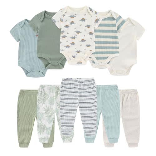 Ruliby Baby Bodysuit and Pant Set Summer Ribbed Mix Match Infant Boy Girl Clothes Outfits