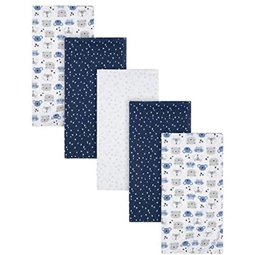 Gerber Boys Newborn Infant Baby Toddler Nursery 100% Cotton Flannel Receiving Swaddle Blanket, Critters Blue, Pack of 5