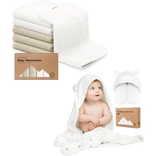 KeaBabies Baby Washcloths for Newborn, Kids and Baby Hooded Towel - Bath Baby Towels, Face Towel, Face Cloths - Baby Towel, Toddler Towels, Hooded Towels for Baby