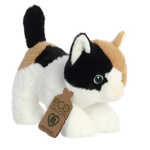 Aurora Small Calico Cat Eco Nation Responsibly Made Stuffed Animal White 8.5"