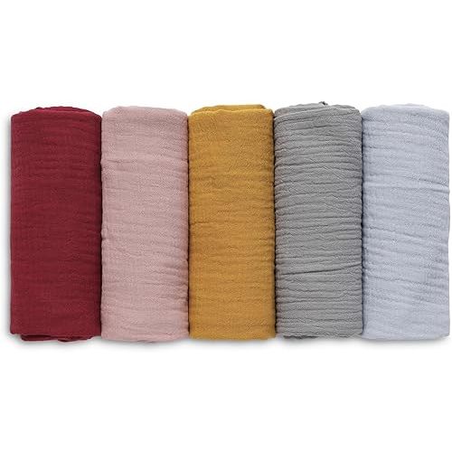 Muslin Receiving Blankets, Neutral Burp Cloths Swaddle Blanket for Newborn Boys and Girls, 5 Pack Breathable and Skin-Friendly Swaddle Wrap for Infant Baby (Multiple Colors)