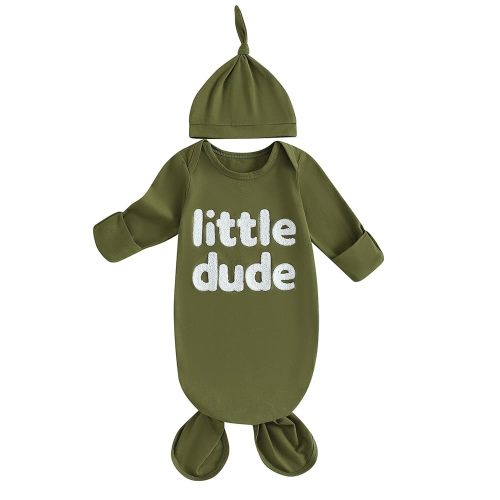 Merqwadd Baby Boy Coming Home Outfit Little Dude Sleeping Gown with Hat Infant Sleeper Nightgown