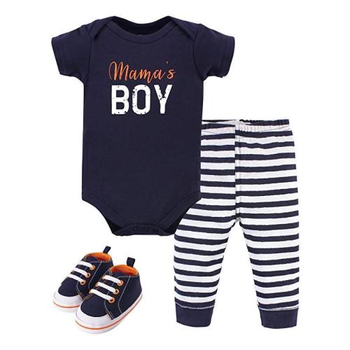 Little Treasure - 3Pk Baby Boy Cotton Bodysuit, Pant & Shoe Set, Mama's Boy