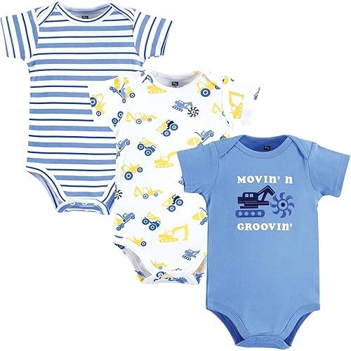 Hudson Baby Infant Boy Cotton Bodysuits, Movin Groovin, 0-3 Months