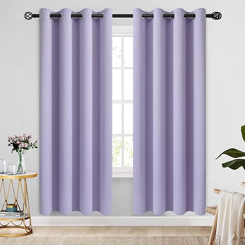 COSVIYA Grommet Room Darkening Curtains 72 inch Length 2 Panels,Thick Polyester Light Blocking Insulated Thermal Window Lilac Curtain Drapes for Bedroom/Living Room,52x72 inches