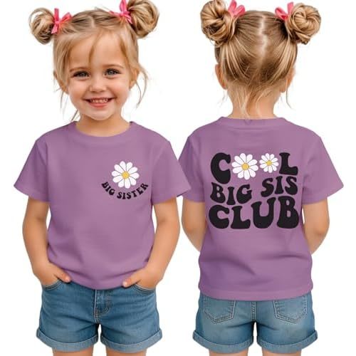 Big Sister Shirts for Toddler Girls Cool Big Sis Club T-Shirt Baby Announcement Tee Gender Reveal Outfit Summer Top