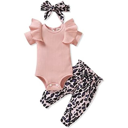 Unutiylo Preemie Newborn Baby Girls Clothes Ribbed Romper Bodysuit Pants Set Ruffle Spring Summer Outfits