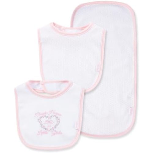 Little Me Clothes for Baby Boys’ and Girls’ 2 Bibs and 1 Burp Cloth Set, Soft Cotton Feeding Essentials with Velcro Closures