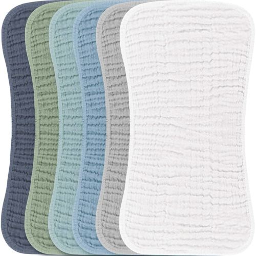 Konssy Muslin Baby Burp Cloths Sets for Unisex- 6 Pack Large 100% Cotton Burping Clothes for Newborn, Baby Girls and Boys