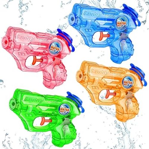 Mini Water Gun for Kids Toddler- 4 Pack Small Water Guns 5-7M Long Range Super Water Soaker Squirts Blasters Gun, Outdoor Water Toy Summer Pool Beach Party Favors Bath Water Guns Toy for Kids Boy Girl