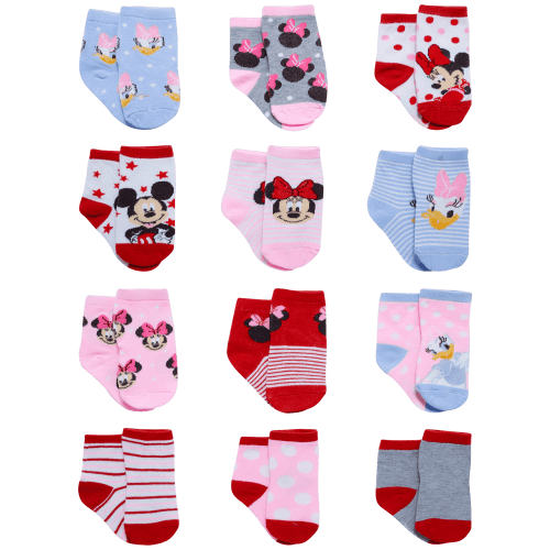 Disney Baby Girls Socks, 12 Pack, Minnie Mouse, Disney Princess, Cozy Infant/0-24M