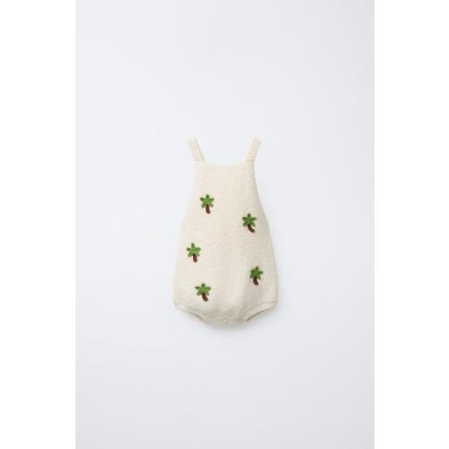 EMBROIDERED PALM TREE KNIT ROMPER - Ecru | ZARA United States