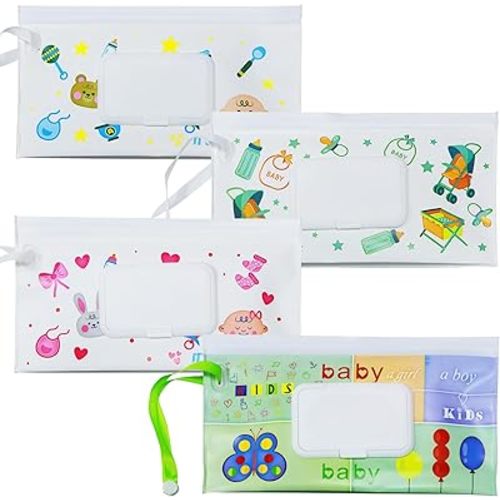 Baby Wipe Dispenser, 4 Pack Portable Refillable Wipe Holder, Reusable Lightweight Wipes Container Case Holder for Travel Wet Wipe Pouch,Graffiti