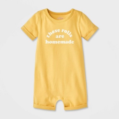Baby These Rolls Are Homemade Short Sleeve Romper - Cat & Jack™ Yellow 6-9M