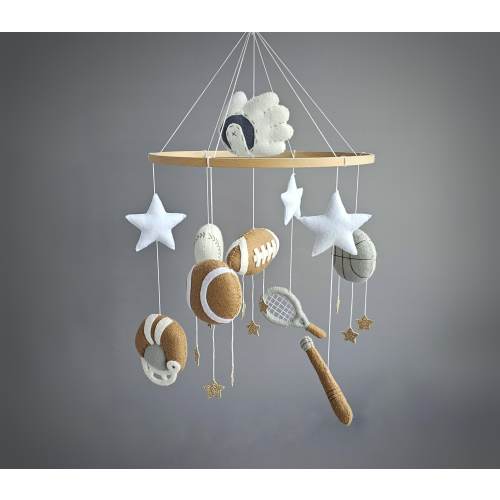 Sports Theme Baby Mobile – Felt Baseball, Football & Tennis Nursery Decor - Gender Neutral Baby Mobile