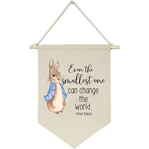 Even the Smallest One Can Change the World -Canvas Hanging Flag Banner Wall Sign Decor Gift for Baby Kids Girl Boy Nursery Teen Room Front Door
