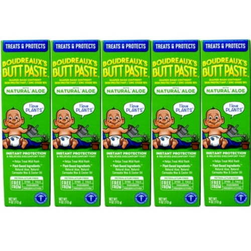 5 Pack - Boudreaux's Butt Paste with Natural* Aloe Diaper Rash Cream, Ointment for Baby, 4 oz Tube