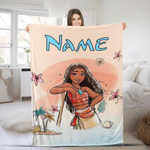 Personalized Moana Blanket, Custom Name Moana Movie Blanket, Moana Maui Blanket, Disneyland Christmas Blanket, Princess Birthday Gift NFUS04
