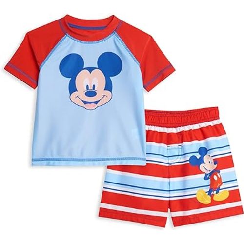 Disney Mickey Mouse Rash Guard and Swim Trunks Outfit Set 12M (Blue, Multicolor)