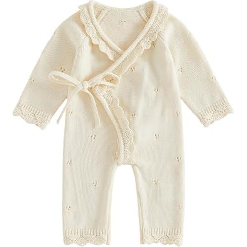 Amazon.com: Kupretty Newborn Girl Outfit Baby Sweater Knit Romper Jumpsuit Beige | Coming Home Outfit Baby Girl Knit Clothes Kimono Wrap Romper Fall Winter Clothes Long Sleeve Side Tie Footless Jumpsuit: Clothing, Shoes & Jewelry