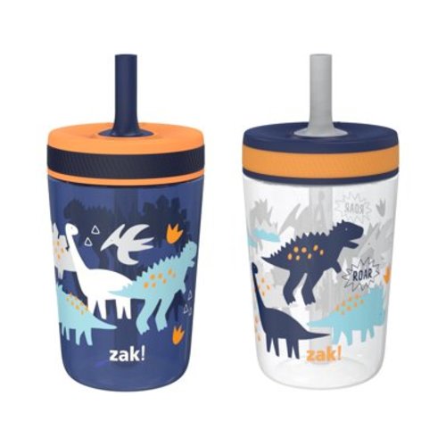 Zak Designs 15oz Durable Plastic Toddler Tumblers, Leak-Proof Straw Cups with Lid (DinoRoar, Zaksaurus)