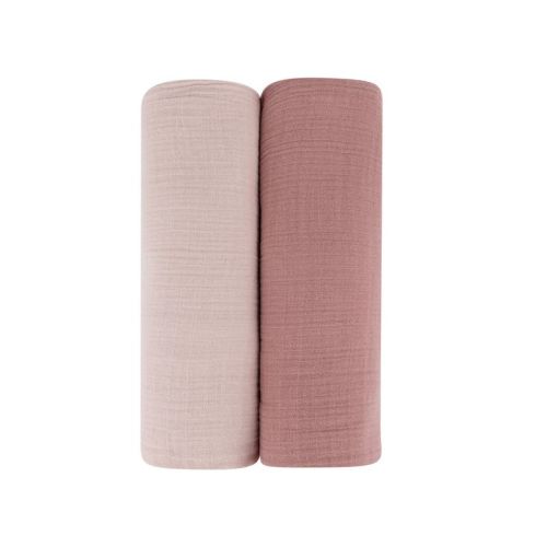 Ely's & Co. Cotton Muslin Swaddle Blanket Mauve Tulip and Stripes 2 Pack