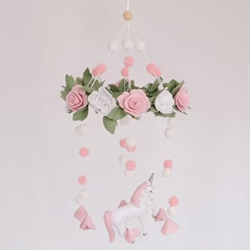 Baby Crib Mobile – Wooden Hanging Nursery Baby Mobile for Crib, Nursery Decor for Boys & Girls, Perfect Shower Gift (Unicorn Blossom) Also Fits Bassinets, Sorrel + Fern