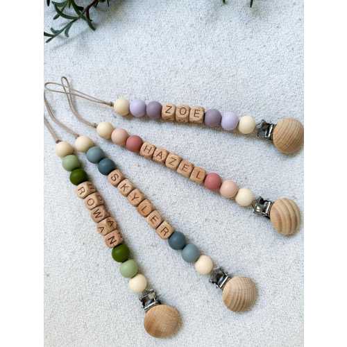 Customized Pacifier Clip and Rattle set|Custom Baby shower Gift|Pastel Babygirl Binky Holder|Wooden Babyboy Dummy Chain|Newborn Gift